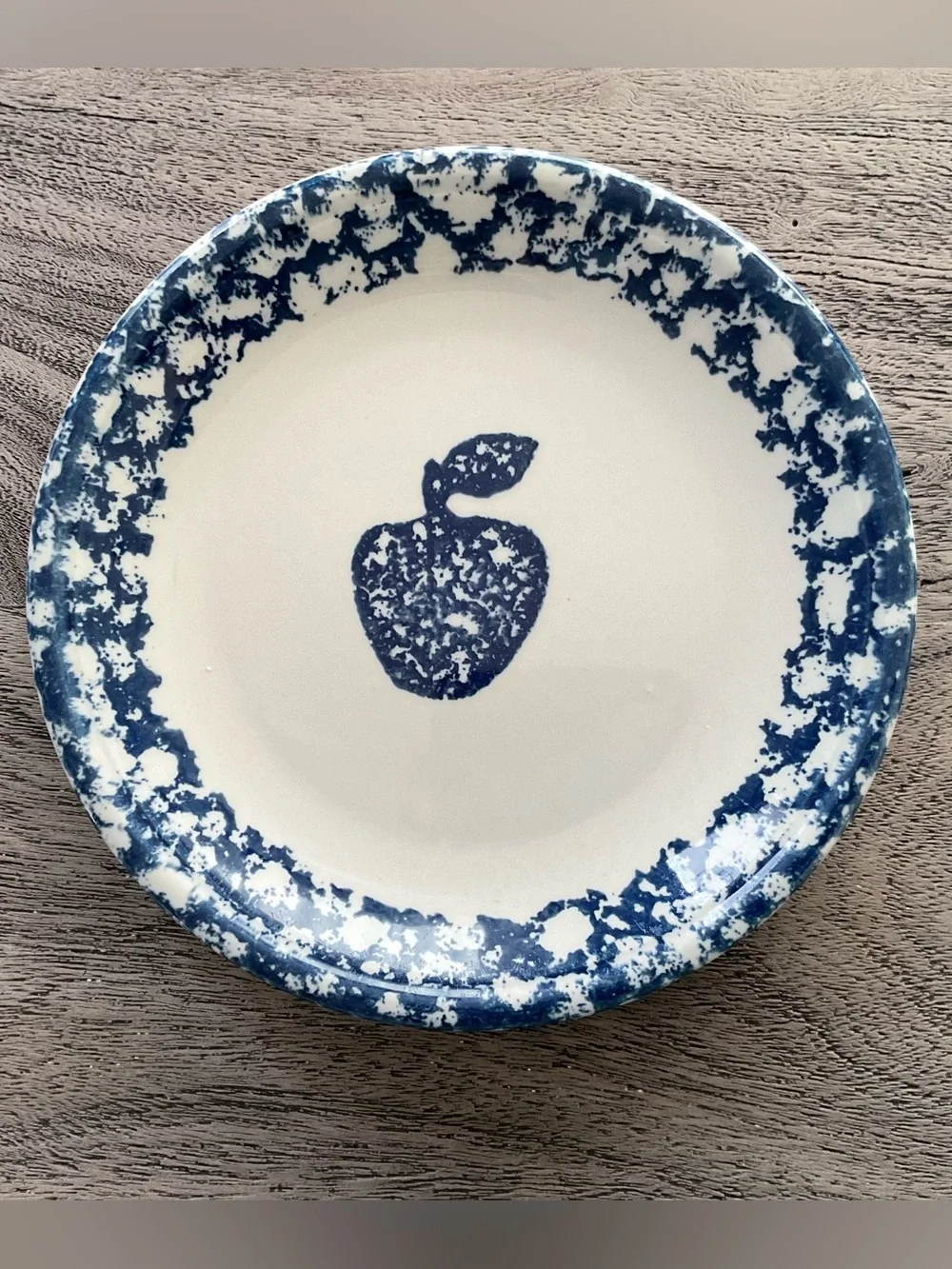 Vintage Tienshan Folk Craft Blue Sponge Apple Salad Dessert Plate, 7-1/4”
